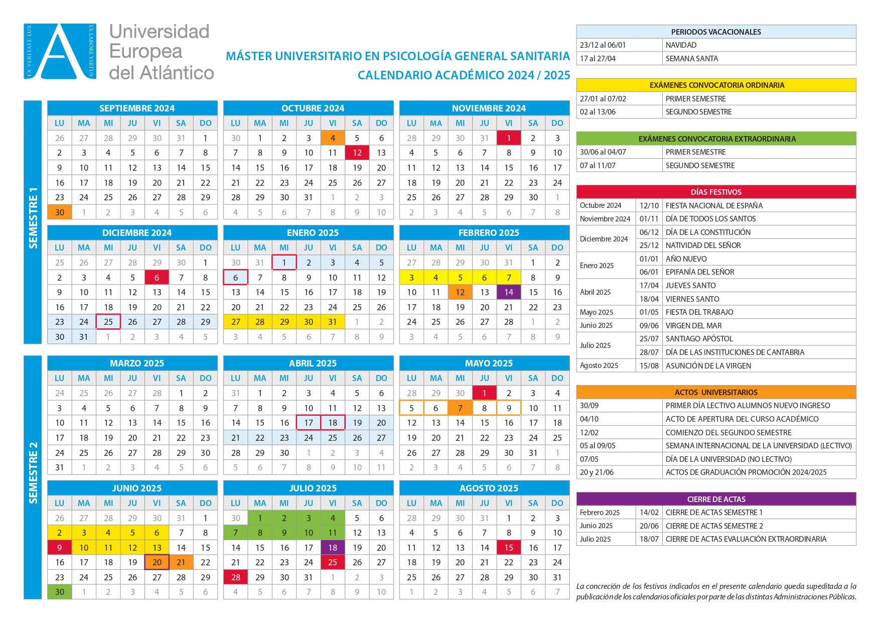 Calendario MUPGS 2024/2025