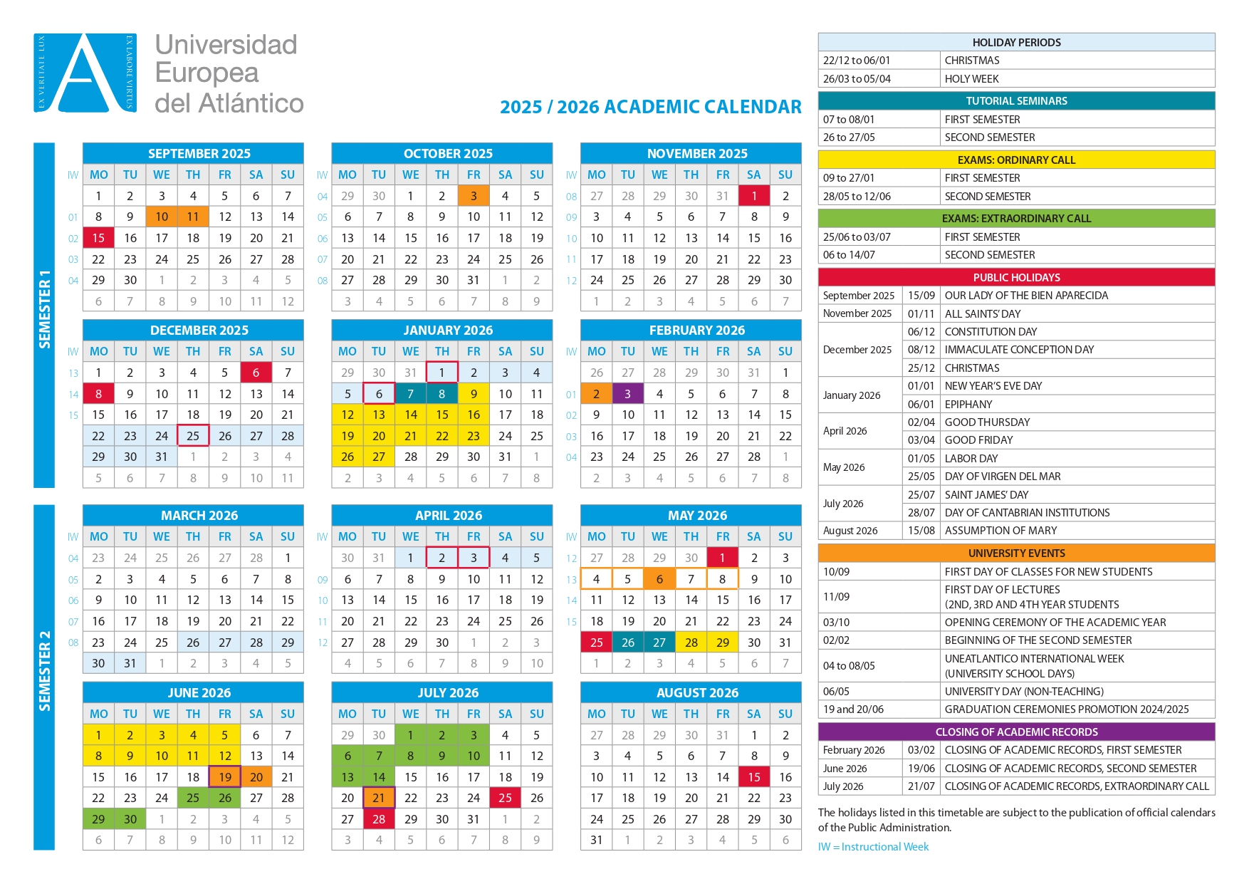 2025/2026 Academic calendar